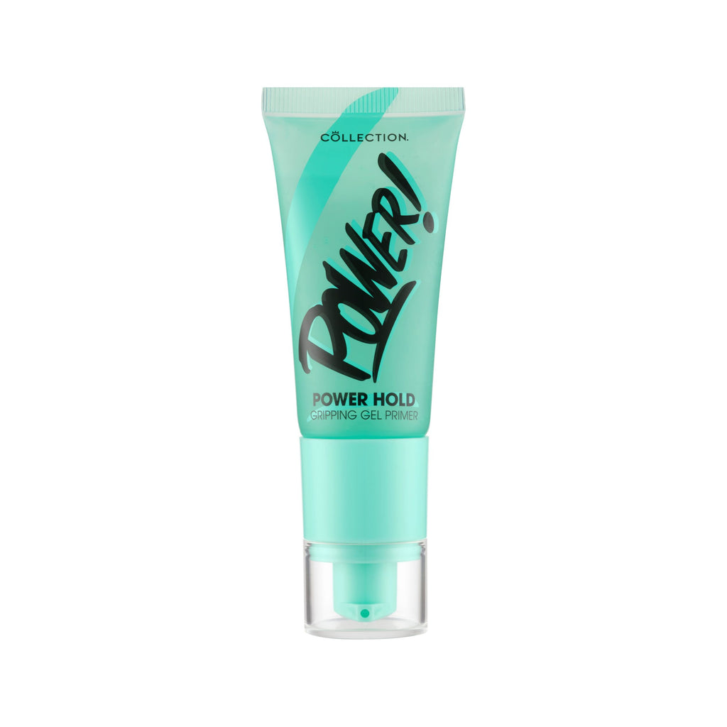 Power hold gripping gel primer. Turquoise green primer in turquoise green bottle.